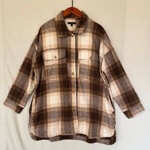 Banana Republic Brown Cream Tan Plaid Long Line Shacket Size‎ XL